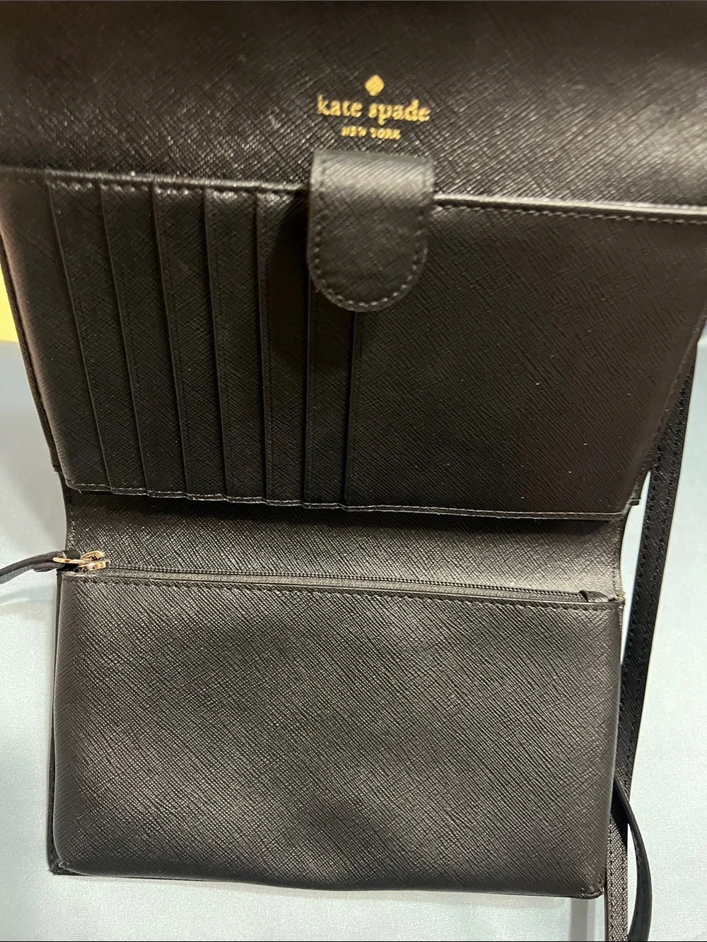 kate spade Black Textured Leather Crossbody with Gold Hardware
